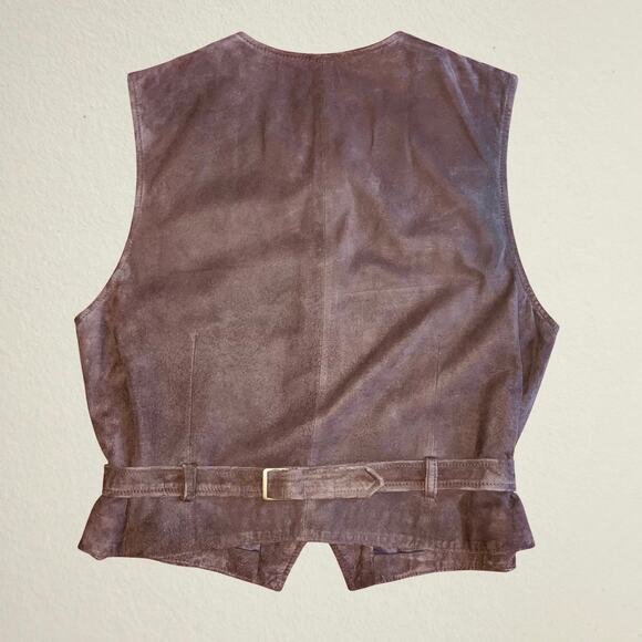 Brown suede leather sleeveless belted vest Talbots biker boho chic indie autumn - Picture 2 of 6